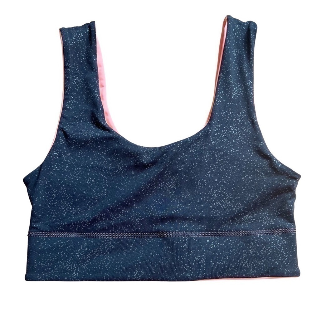 Fabletics Harlow Black Clear Glitz Sweet Tart Reversible Med.Impact Sports Bra